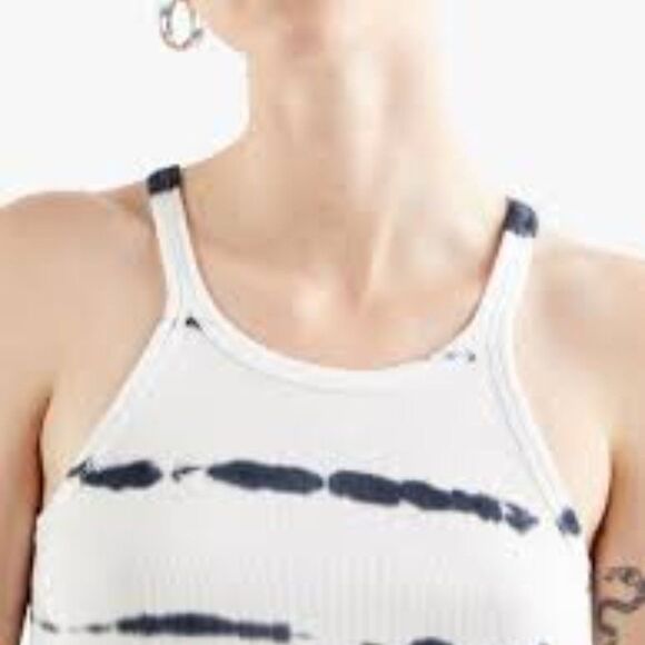 Levi’s tie dye High Neck Tank Top Womens Medium Black and White - Picture 2 of 13